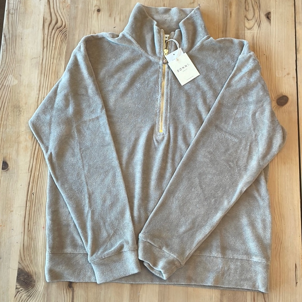 New with Tags Donni. Tan Terry Pullover with jasper stone 1/2 zip.